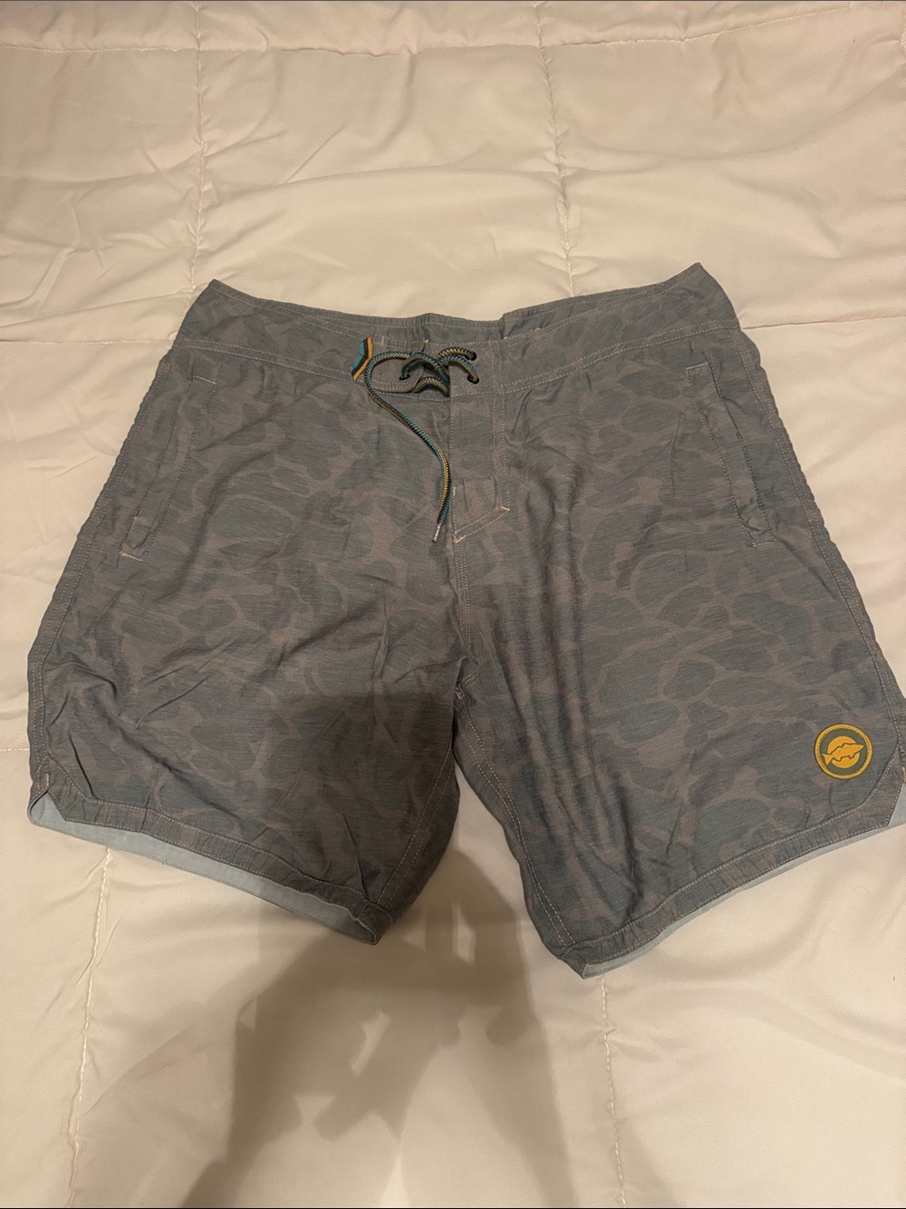 Men's Gray Patterned Swim Board Shorts with Drawstring